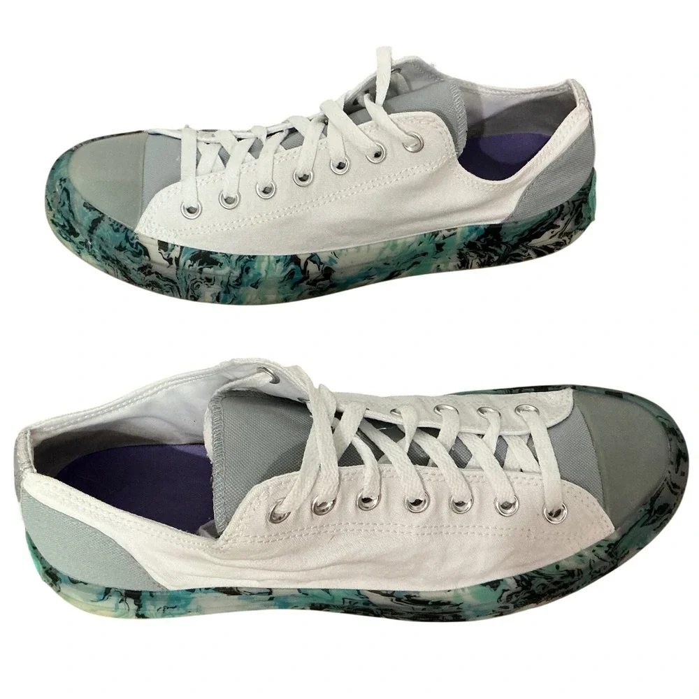Converse Mens 11 Womens 13 White Low Top Sneakers Aqua Marbled Sole Unisex